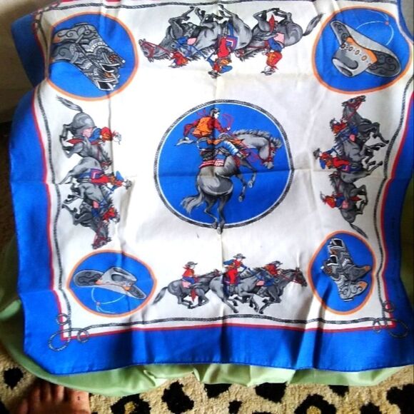 SCARF RODEO RIDER'S 100% COTTON Theme from the past VINTAGE 21" GREAT SHAPE! - Picture 2 of 12